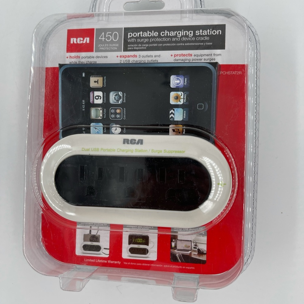 NWT! RCA USB Red Portable Charging Station Surge Protection